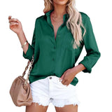 Women Long Sleeve Solid Patch Pocket Blouse