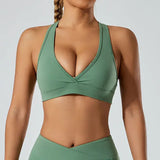 Women Deep V Hollow Back Sports Bra
