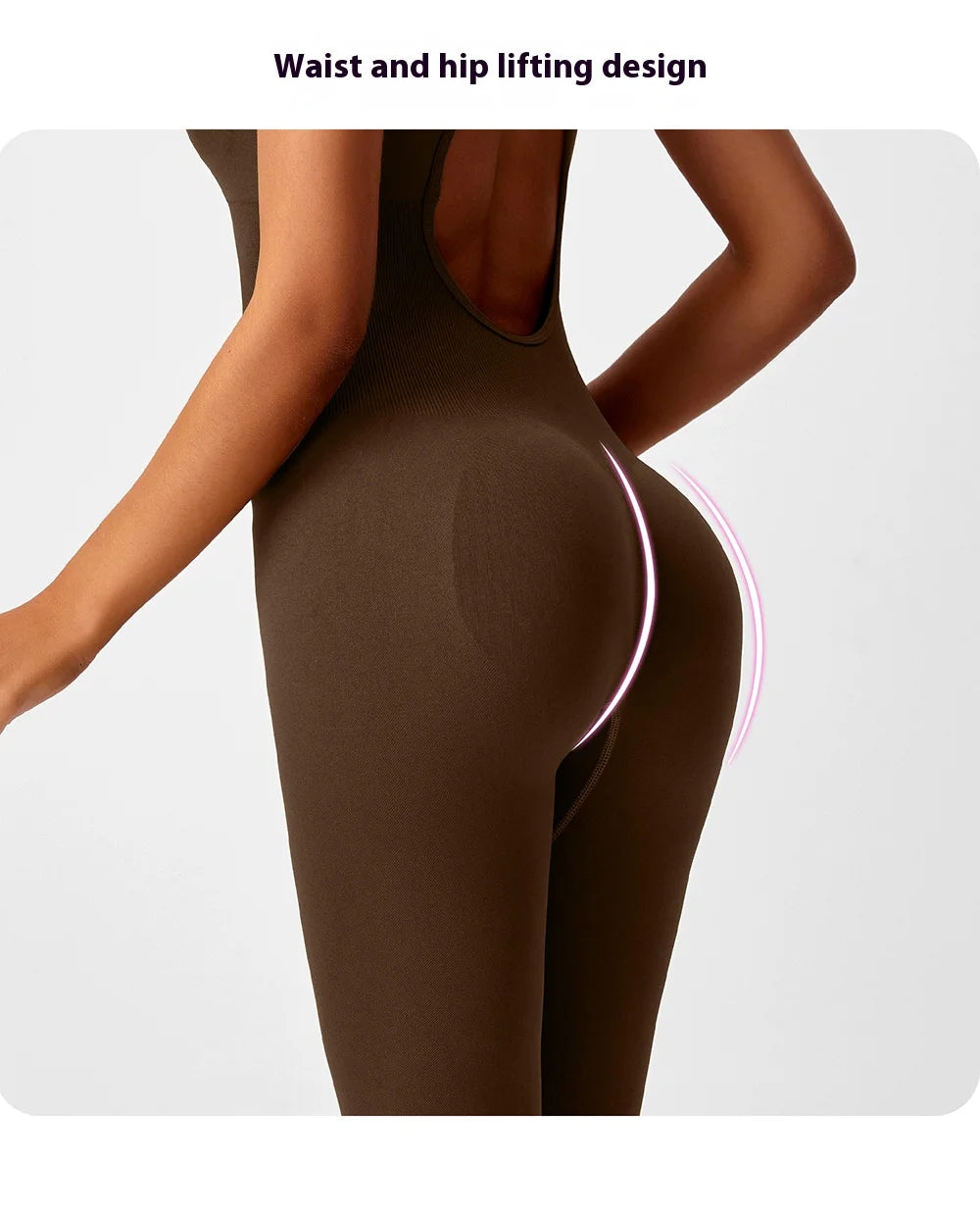 Seamless Peach Booty One-Piece Yoga Bodysuit – V-Back Tummy Control