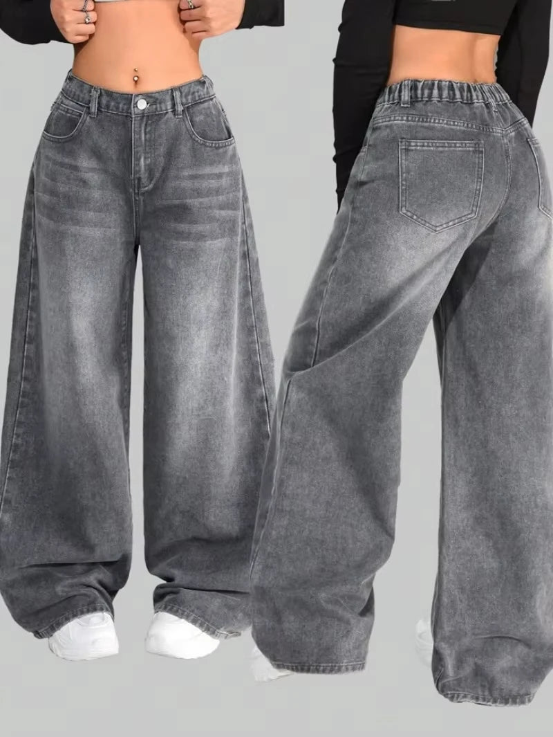 Y2K Multi-Pocket Washed Wide Leg Jeans for Women