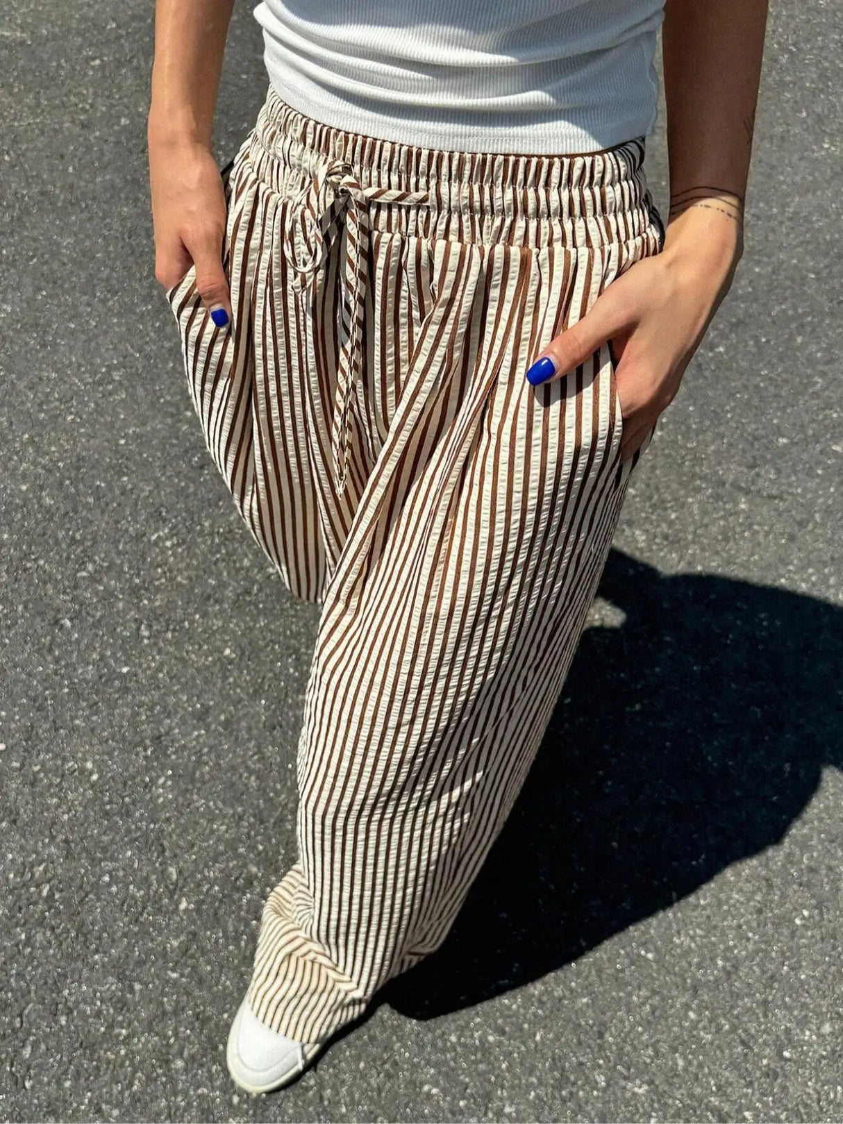 Women's Plus Size Striped Pants – Casual Stretch