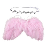 Pink baby angel wings and headband set for newborn photography props and costume accessories.