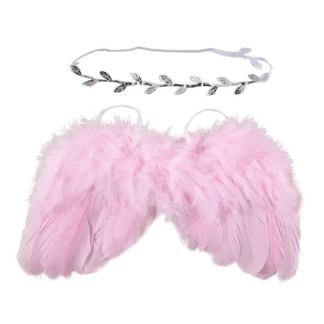Pink baby angel wings and headband set for newborn photography props and costume accessories.