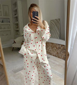 Women Cotton Pajama Set with Hearts