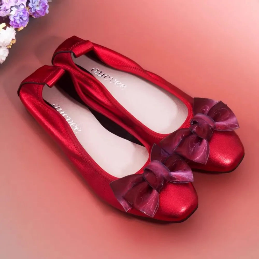 Women Leather Bowknot Slip-On Ballerina Flats