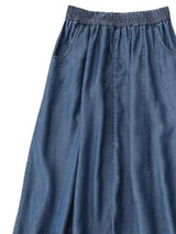 BreezeFit™ – Lightweight Loose Denim Skirt (Elastic Waist, A-Line)