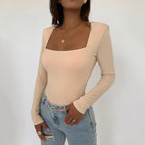 Women's Square Neck Long Sleeve Bodysuit – Sexy Bodycon Streetwear Top