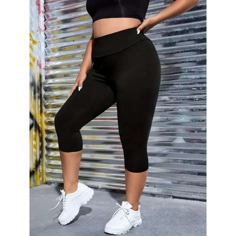Women Solid High Waist Capri Leggings