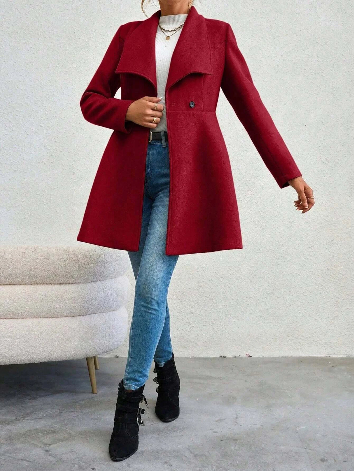 Women Button Lapel Work Coat