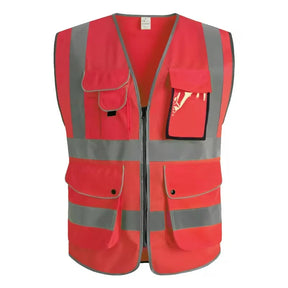 Hi-Vis pink safety vest with multi pockets and reflective stripes, ideal for construction and outdoor work.
