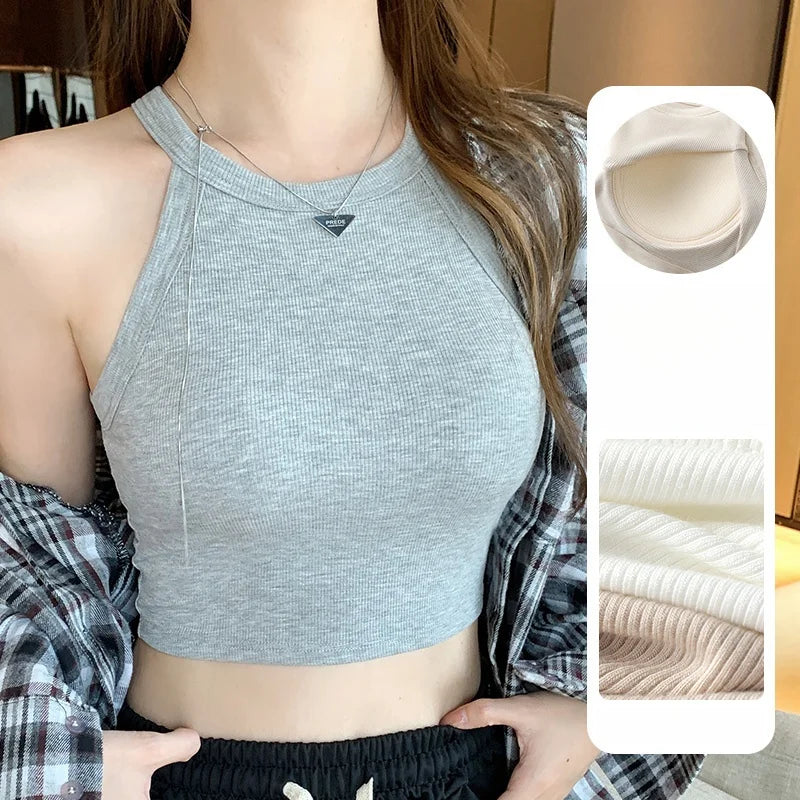 CotPad™ Knitted Back Camisole in gray, featuring soft cotton material and stylish tank top design.