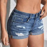 Women Split Mid Waist Denim Shorts