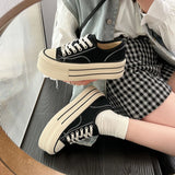 Women Canvas Shoes Black White Platform Sneakers