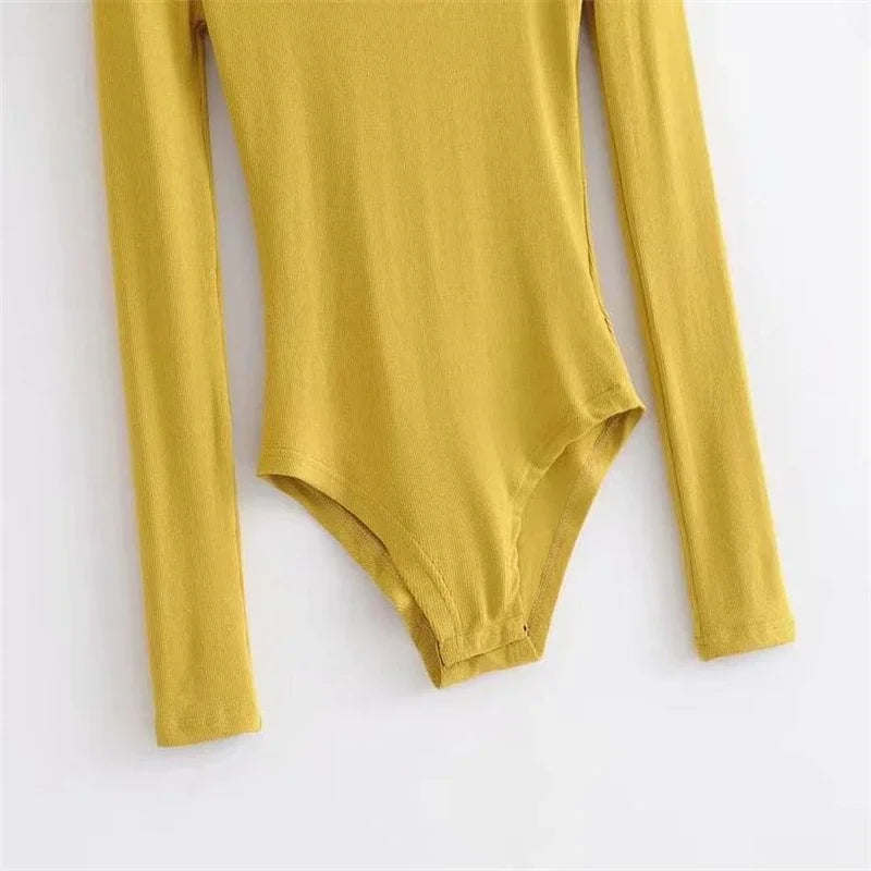 Women's Slim Fit Long Sleeve Bodysuit – Casual Streetwear Jumpsuit