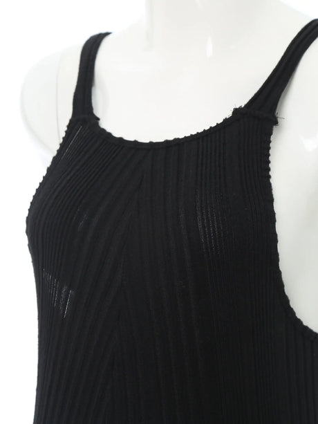 Close-up of the sleeveless ribbed maternity jumpsuit in black, featuring a comfortable loose fit and natural color fabric.