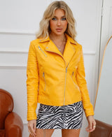 Women's Faux Leather Lapel Biker Jacket