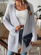 Women Long Sleeve Pocket Knit Cardigan