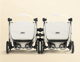 Twins baby stroller with foldable aluminum frame, designed for children aged 0-6 years, showcasing dual seats.