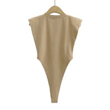 Women's Sleeveless Padded Shoulder Bodysuit – Summer Bodycon One-Piece