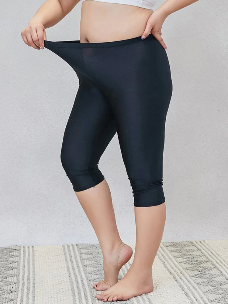 Women Shiny Neon Spandex Capri Leggings