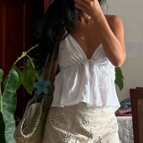 Off Shoulder V‑Neck Pink Crop Tank Top