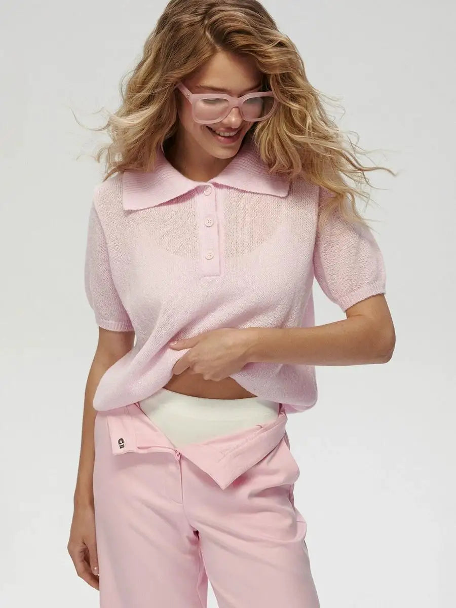 Women's Polo Collar Hollow Knit Sweater