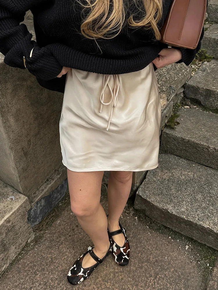 Women Satin Silk Mini Skirt
