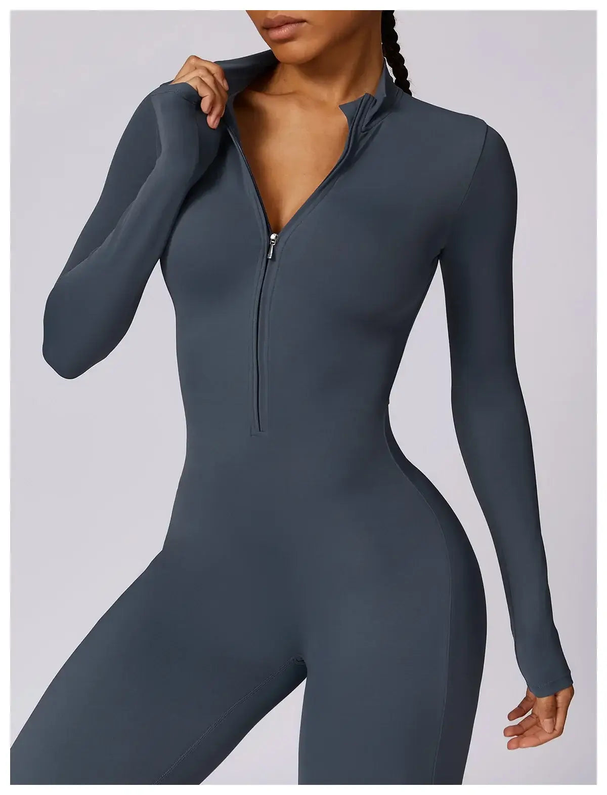 Women Fitness Zipper Long Sleeve Jumpsuit