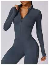 Women Fitness Zipper Long Sleeve Jumpsuit