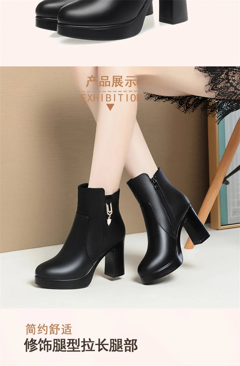 Women Warm Wool High Heel Ankle Boots – Winter Fashion