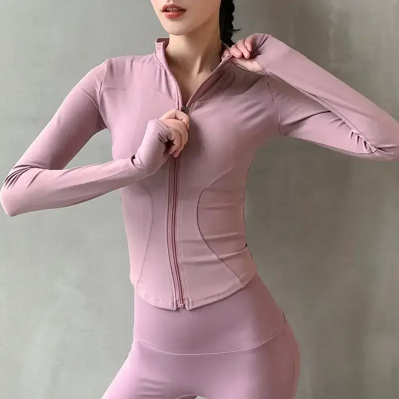 Women Zipper Yoga Running Jacket with Thumb Holes