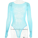 Women's Knitted Rhinestone Long Sleeve Bodysuit – Sexy Y2K Outfit