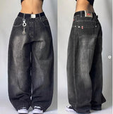 Y2K Multi-Pocket Washed Wide Leg Jeans for Women