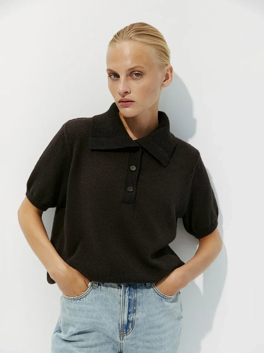 Women's Polo Collar Hollow Knit Sweater