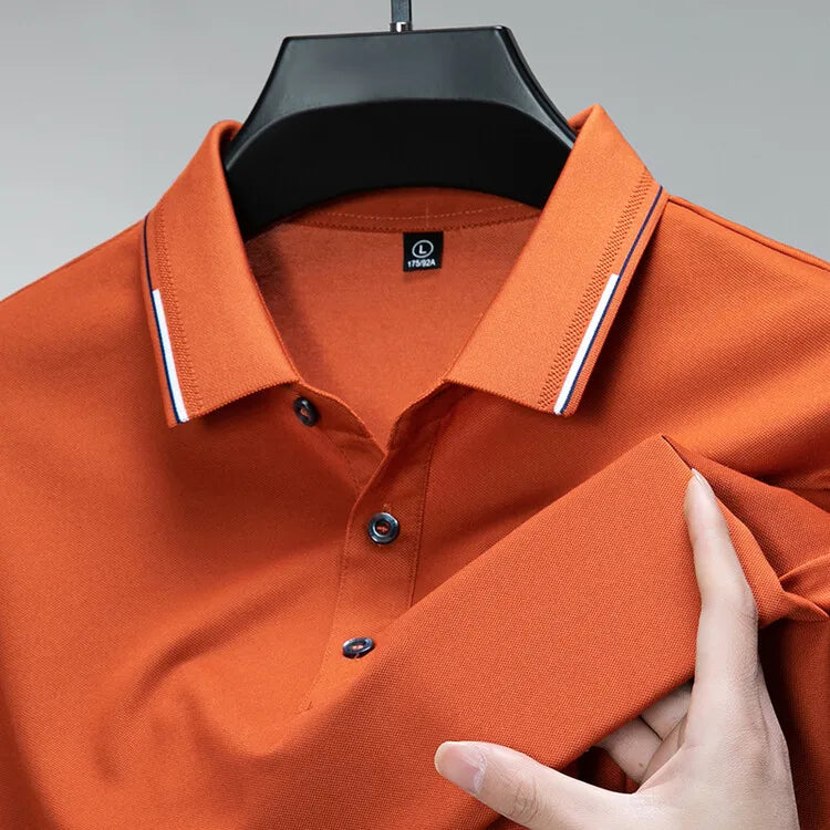 Men Luxury Silk Cotton Polo Shirt