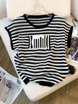 Women's Striped O-Neck Crop Sweater