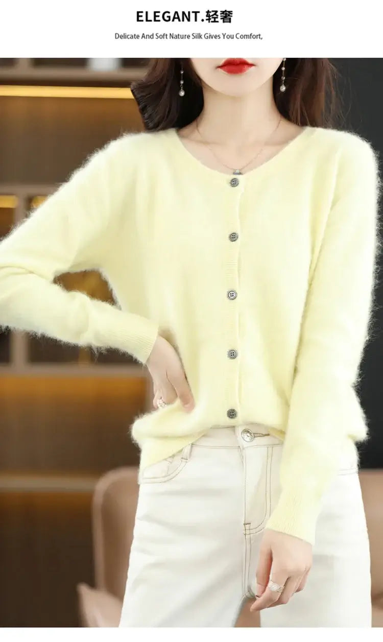 Women Mink Cashmere Knit Cardigan