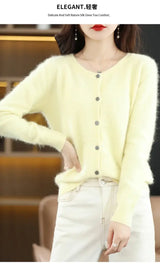 Women Mink Cashmere Knit Cardigan