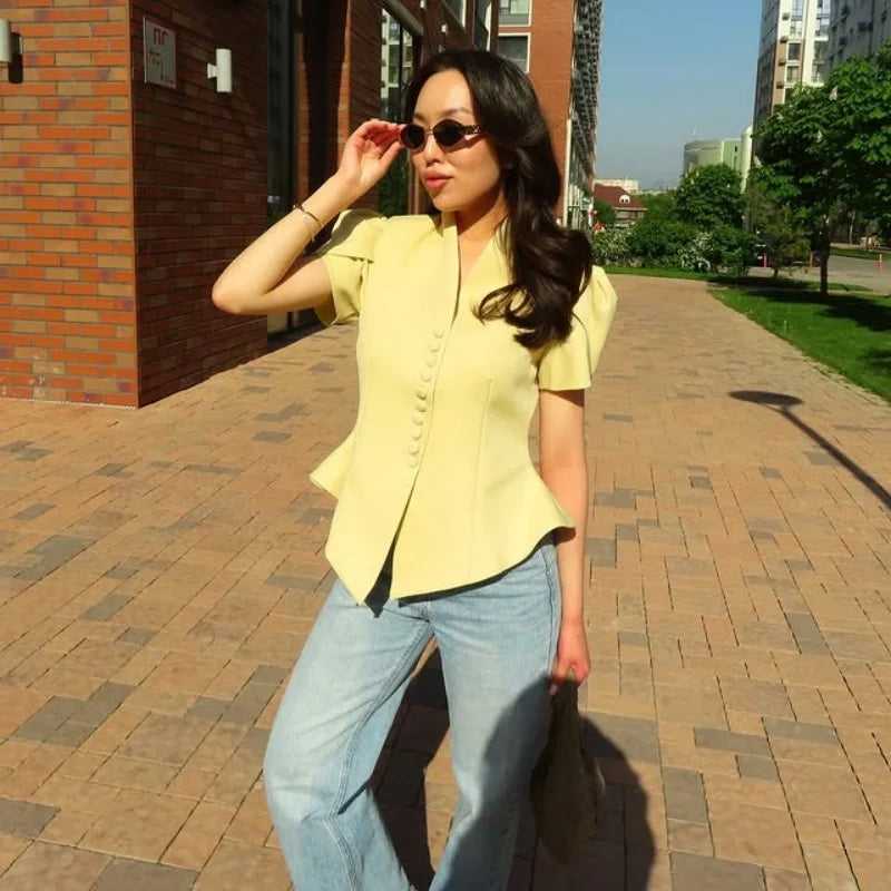 Elegant Women's Slim Waist Blazer Coat