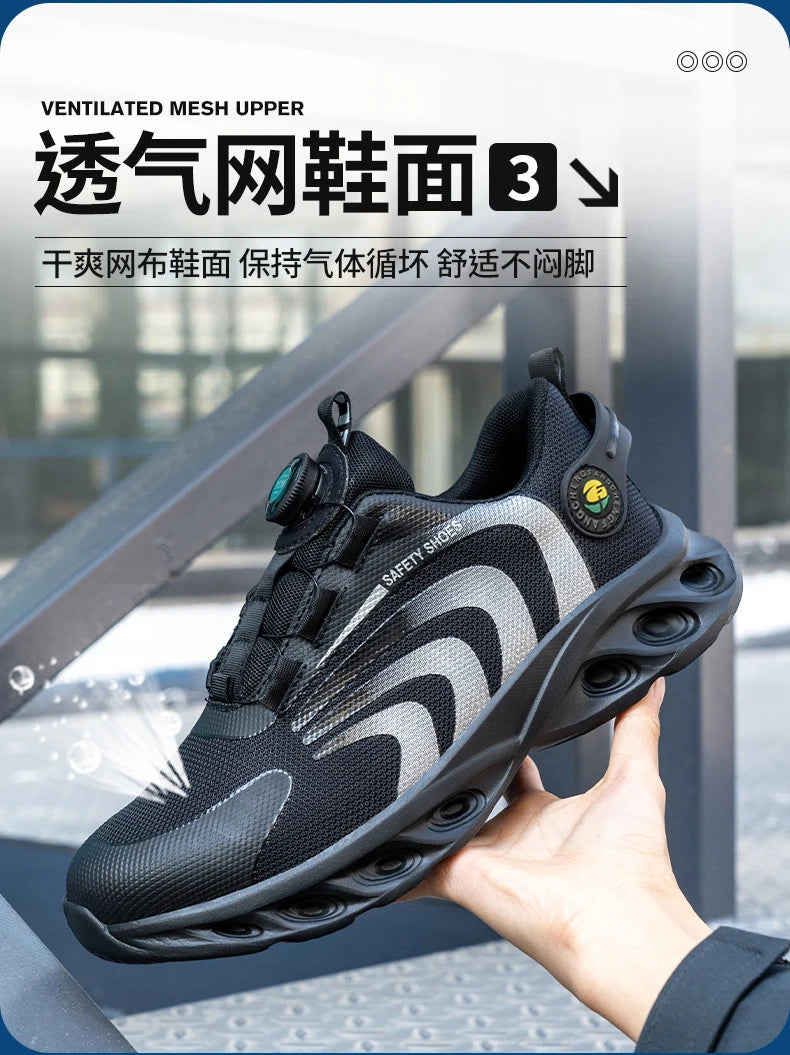 Men Lightweight Rotary Buckle Safety Shoes