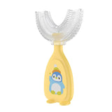 Penguin-shaped silicone toothbrush for babies, perfect for early dental care and training, colorful and engaging design.