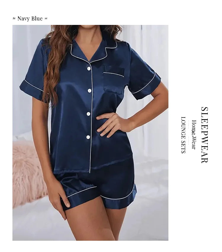 Women Satin Button Down Pajama Set