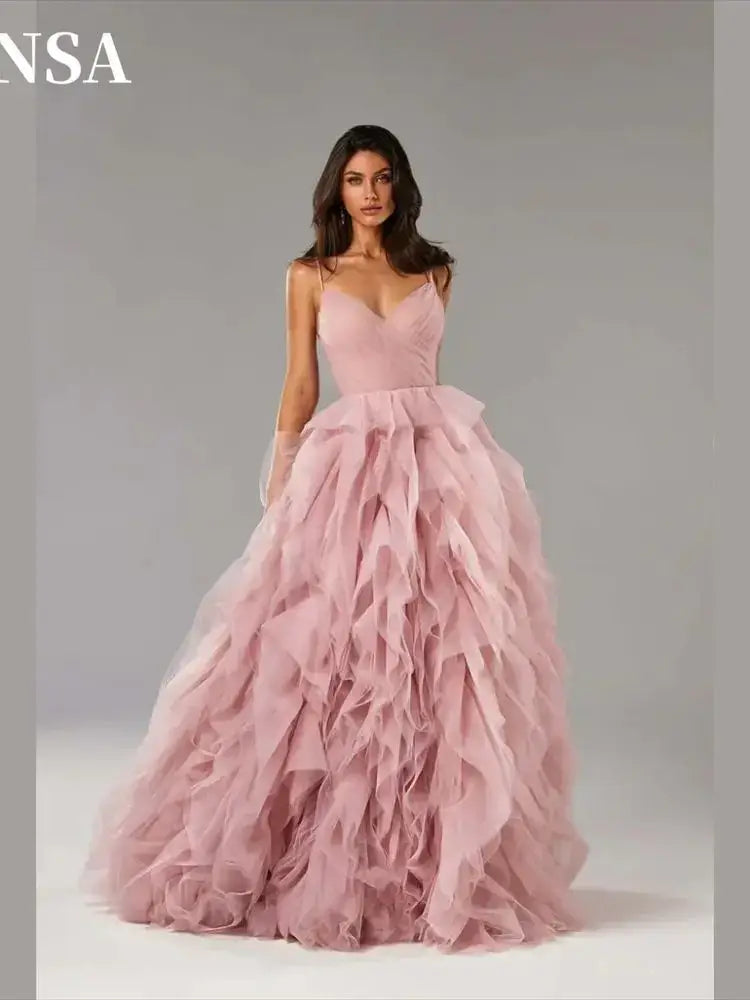 Women Princess Prom Dress Spaghetti Strap Puffy Gown