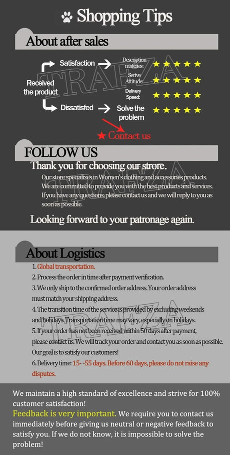 Shopping tips and after-sales guidance for customer satisfaction and logistics information.