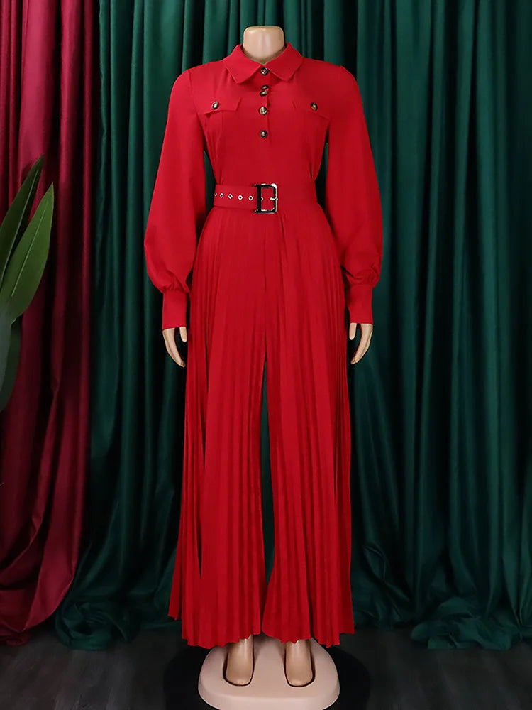 MaxiFit™ – Belted Button Maxi Office Jumpsuit (Work Chic, Waist-Defining & Longline)