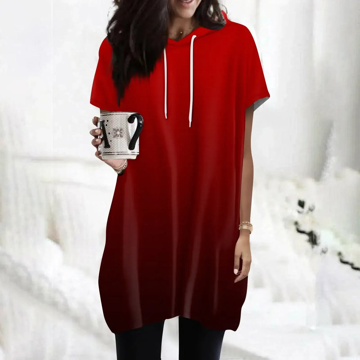 Women Oversized Short Sleeve Hoodie