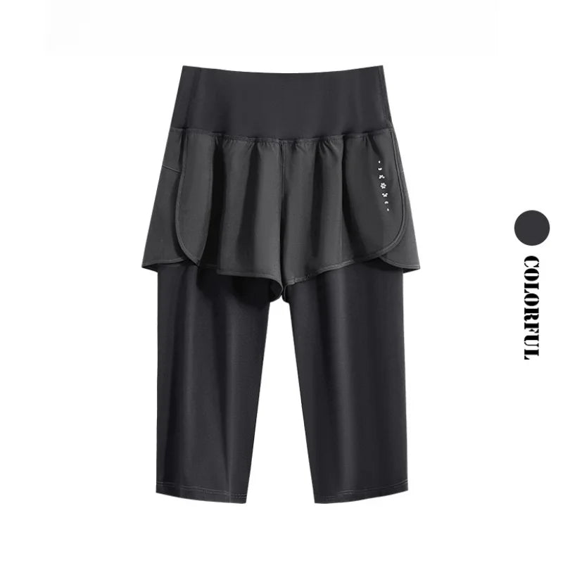 DRUR Knee-Length 2-in-1 Women's Yoga Shorts – High Waist Summer Gym Pants