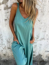 ZenFit™ – V-Neck Wide Leg Sleeveless Jumpsuit (Minimal, Cool & Flexible)