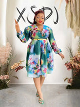 Women V-Neck Chiffon Print Dress