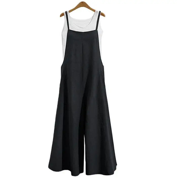 Women Wide Leg Cotton Linen Jumpsuit